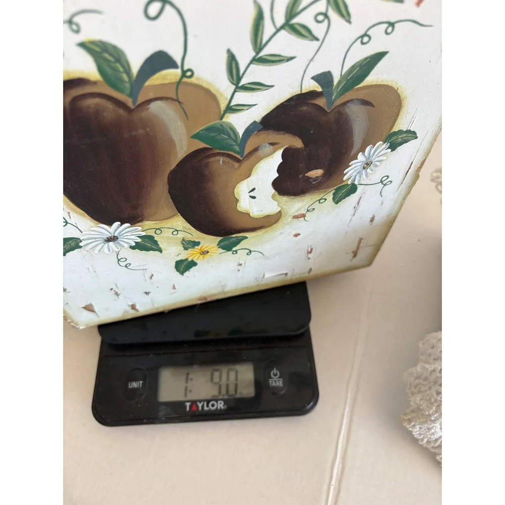 VTG Collections Etc Wooden Wall box  Hand Painted Apple Sunflower Folk Art